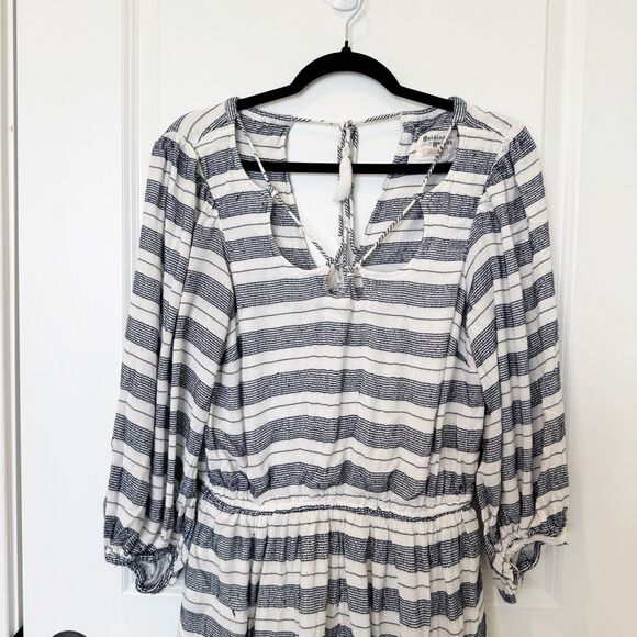 Anthropologie Striped Romper Sz Medium Long Sleeve Beachy Nautical Sailor Flowy - Picture 2 of 7